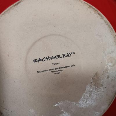 LOT 166: Rachel Ray Orange Casserole Dishes and Red Mixing Bowls with Cordon Bleu Platter