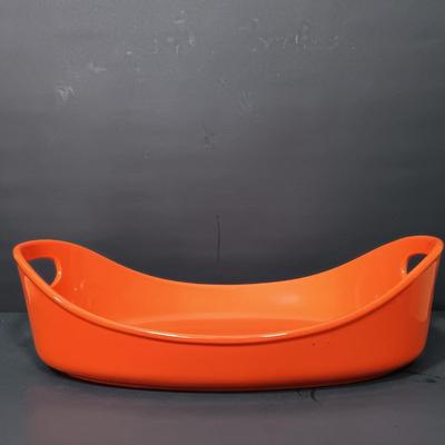 LOT 166: Rachel Ray Orange Casserole Dishes and Red Mixing Bowls with Cordon Bleu Platter