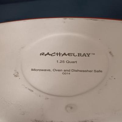 LOT 166: Rachel Ray Orange Casserole Dishes and Red Mixing Bowls with Cordon Bleu Platter