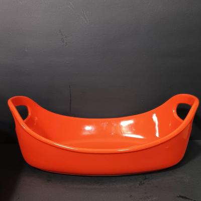LOT 166: Rachel Ray Orange Casserole Dishes and Red Mixing Bowls with Cordon Bleu Platter