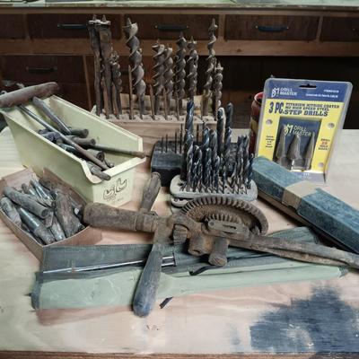 LOT 175: Auger Bits, Drill Bits, Hand Drill, Flat Wood Drill Bits & More