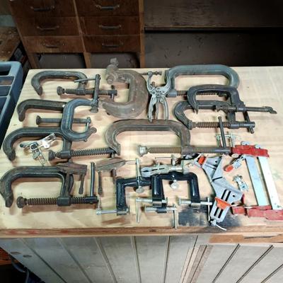 LOT 181: Large Collection of C-Clamps & More