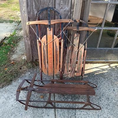 LOT 186: Set of (3) Vintage Sleds - American Racer, Monoplane & Yankee Clipper