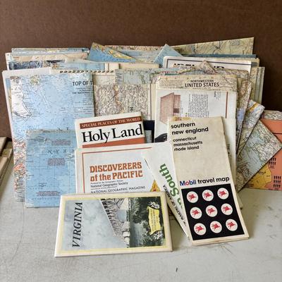 LOT 219: Large Collection of Vintage Maps: American Airlanes System Map, TWA Los Angeles, Road Maps National Geographic Maps