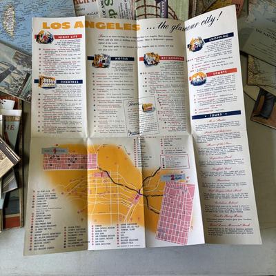 LOT 219: Large Collection of Vintage Maps: American Airlanes System Map, TWA Los Angeles, Road Maps National Geographic Maps