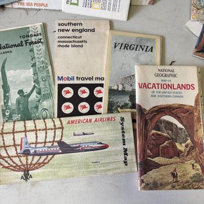 LOT 219: Large Collection of Vintage Maps: American Airlanes System Map, TWA Los Angeles, Road Maps National Geographic Maps