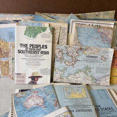 LOT 219: Large Collection of Vintage Maps: American Airlanes System Map, TWA Los Angeles, Road Maps National Geographic Maps