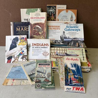 LOT 219: Large Collection of Vintage Maps: American Airlanes System Map, TWA Los Angeles, Road Maps National Geographic Maps