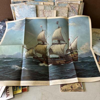 LOT 219: Large Collection of Vintage Maps: American Airlanes System Map, TWA Los Angeles, Road Maps National Geographic Maps