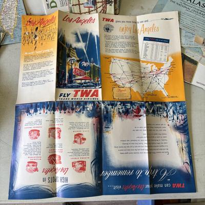 LOT 219: Large Collection of Vintage Maps: American Airlanes System Map, TWA Los Angeles, Road Maps National Geographic Maps