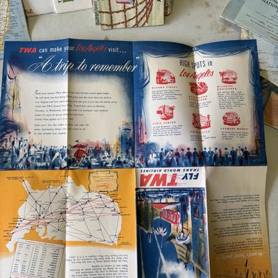 LOT 219: Large Collection of Vintage Maps: American Airlanes System Map, TWA Los Angeles, Road Maps National Geographic Maps