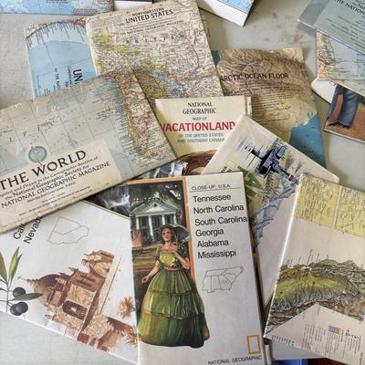 LOT 219: Large Collection of Vintage Maps: American Airlanes System Map, TWA Los Angeles, Road Maps National Geographic Maps