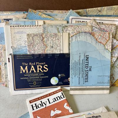 LOT 219: Large Collection of Vintage Maps: American Airlanes System Map, TWA Los Angeles, Road Maps National Geographic Maps