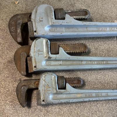 LOT 227: Set of 3 Rigid Aluminum Light Weight, Heavy Duty Straight Pipe Wrenches