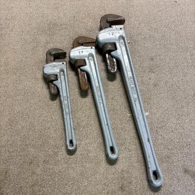 LOT 227: Set of 3 Rigid Aluminum Light Weight, Heavy Duty Straight Pipe Wrenches