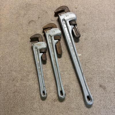LOT 227: Set of 3 Rigid Aluminum Light Weight, Heavy Duty Straight Pipe Wrenches
