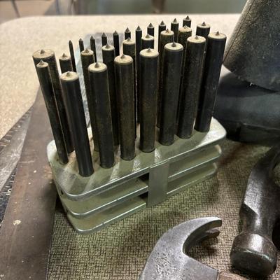 LOT 229: Misc Tool Lot: Pliers, Hammers, Punches, Squares, T-Handle Hex Key Set, Mallets Lazer Pro Level