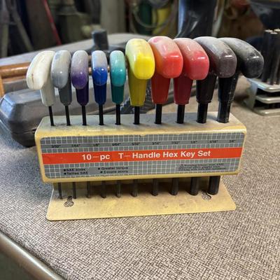 LOT 229: Misc Tool Lot: Pliers, Hammers, Punches, Squares, T-Handle Hex Key Set, Mallets Lazer Pro Level