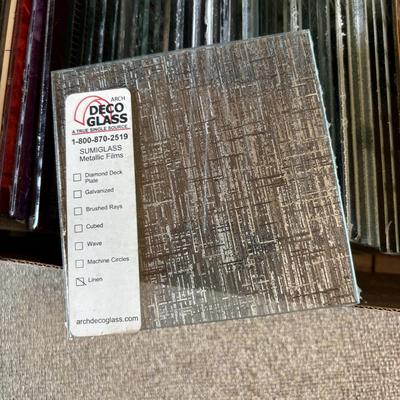 LOT 232: Art Glass & Stained-Glass Supplies: Arch Deco Glass Squares, Wizling Glass Grinder and Tool Tote w/Glass Pieces