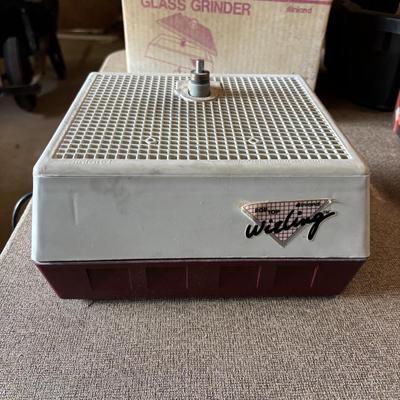 LOT 232: Art Glass & Stained-Glass Supplies: Arch Deco Glass Squares, Wizling Glass Grinder and Tool Tote w/Glass Pieces