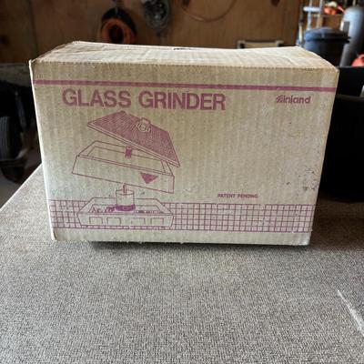 LOT 232: Art Glass & Stained-Glass Supplies: Arch Deco Glass Squares, Wizling Glass Grinder and Tool Tote w/Glass Pieces