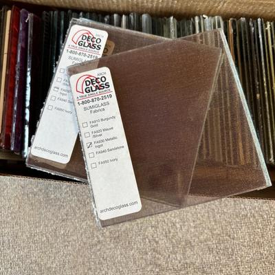 LOT 232: Art Glass & Stained-Glass Supplies: Arch Deco Glass Squares, Wizling Glass Grinder and Tool Tote w/Glass Pieces