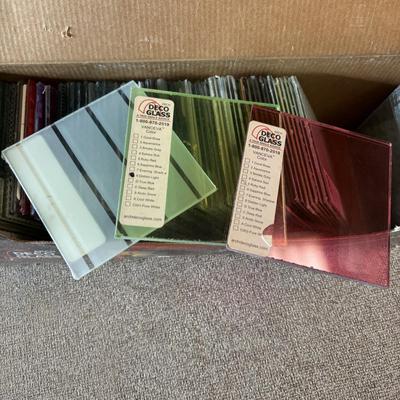 LOT 232: Art Glass & Stained-Glass Supplies: Arch Deco Glass Squares, Wizling Glass Grinder and Tool Tote w/Glass Pieces