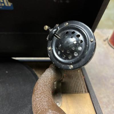 LOT 238: Vtg Birch Model Suitcase Victrola Windup Portable Record Player w/Vintage 78 rpm Records