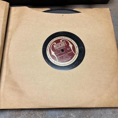 LOT 238: Vtg Birch Model Suitcase Victrola Windup Portable Record Player w/Vintage 78 rpm Records