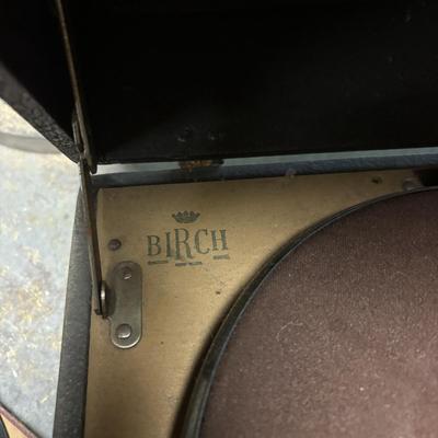 LOT 238: Vtg Birch Model Suitcase Victrola Windup Portable Record Player w/Vintage 78 rpm Records