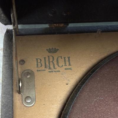 LOT 238: Vtg Birch Model Suitcase Victrola Windup Portable Record Player w/Vintage 78 rpm Records