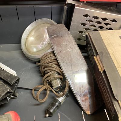 LOT 244: Garage Cabinet Finds - Portable Battery Tester, Sensor Tester Plus, Sears Craftsman Timing Light and More