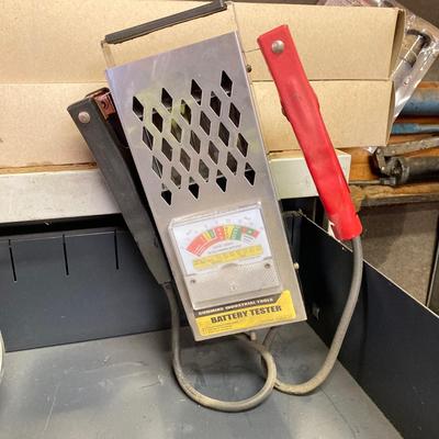 LOT 244: Garage Cabinet Finds - Portable Battery Tester, Sensor Tester Plus, Sears Craftsman Timing Light and More