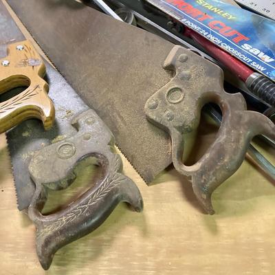 LOT 247: Large Tool Collection - Hammers, Hand Saws, Levels, T-Squares, Rulers and More