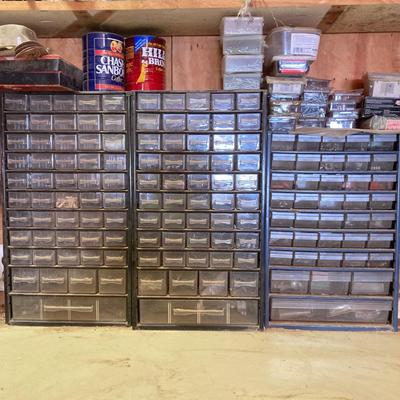 LOT 250: Large Collection of Hardware / Fasteners - Organizers, Containers, United's Eyelets, Boxes and More