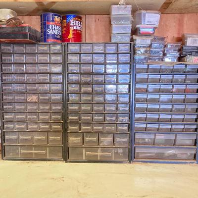 LOT 250: Large Collection of Hardware / Fasteners - Organizers, Containers, United's Eyelets, Boxes and More