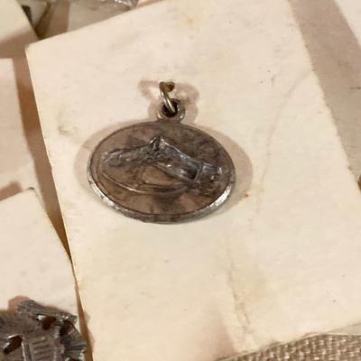 LOT 258: Vintagae Jewelry and Craft Finds - Charms, Gold Tone Corner Pieces, Pin / Tack Backs and More