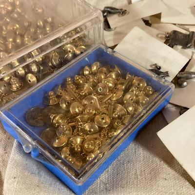 LOT 258: Vintagae Jewelry and Craft Finds - Charms, Gold Tone Corner Pieces, Pin / Tack Backs and More