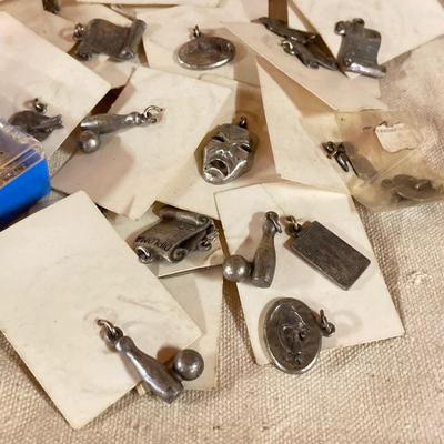 LOT 258: Vintagae Jewelry and Craft Finds - Charms, Gold Tone Corner Pieces, Pin / Tack Backs and More