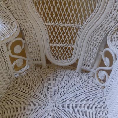 Vintage White Natural Wicker Throne Chair