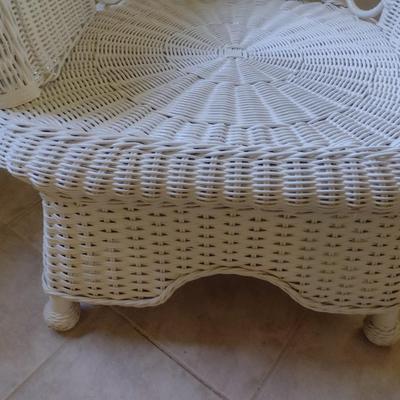 Vintage White Natural Wicker Throne Chair