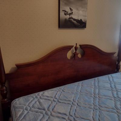 Vintage King Sized Turned Wood Four Post Bed with Mattress Set