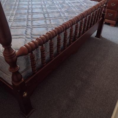 Vintage King Sized Turned Wood Four Post Bed with Mattress Set