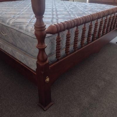 Vintage King Sized Turned Wood Four Post Bed with Mattress Set