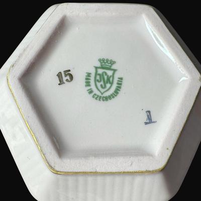 Sale Photo Thumbnail #223: Includes H&C, Karlovy Vary Alager pink with gold accents, and more. Total of 14 pieces. Age related wear. [RE]