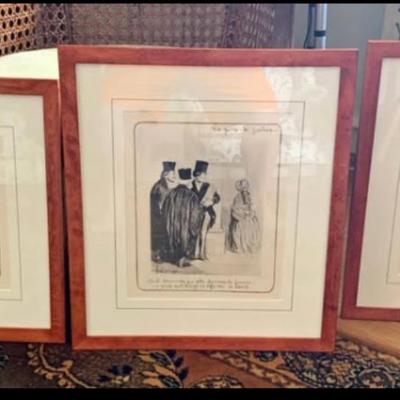 Set of 3 Framed Honoré Daumier Lithographs-Les Gens de Justice (Museum Quality,Great for Law Office)