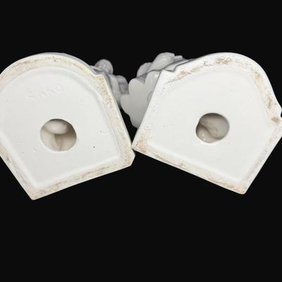 Sale Photo Thumbnail #227: Two pieces. Appears to be a man and woman square dancing.  There are two small chips (pictured). Tallest is 17". [RE]