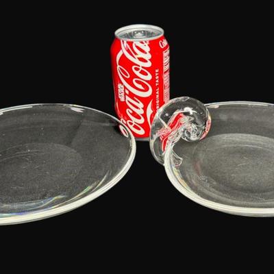 Sale Photo Thumbnail #242: Designed with nautilus scroll snail handle. Two pieces. Both are signed. Age related wear and some scratches on base.  Each measures 8.75" in diameter. [CS]