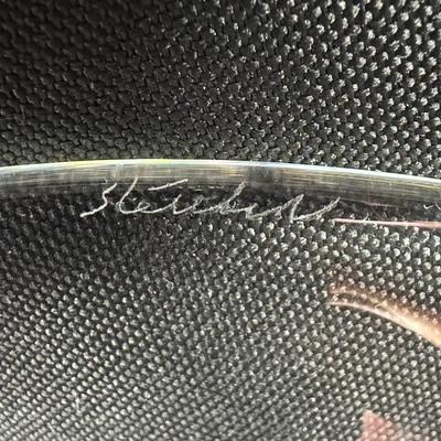 Sale Photo Thumbnail #243: Designed with nautilus scroll snail handle. Two pieces. Both are signed. Age related wear and some scratches on base.  Each measures 8.75" in diameter. [CS]