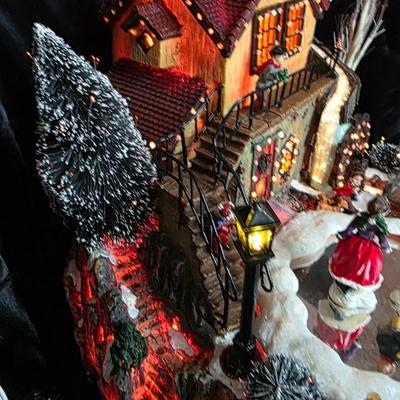 Fiber-Optic Winter Mill Scene — Animated Skaters, Waterwheel & Music